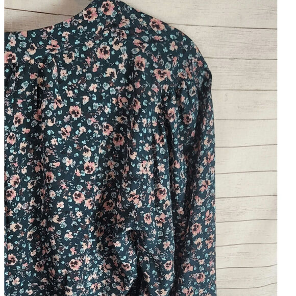 Shoshanna Colten Tie-Neck Blouson Dress in Pine/Blush, sz 12 - Picture 12 of 16